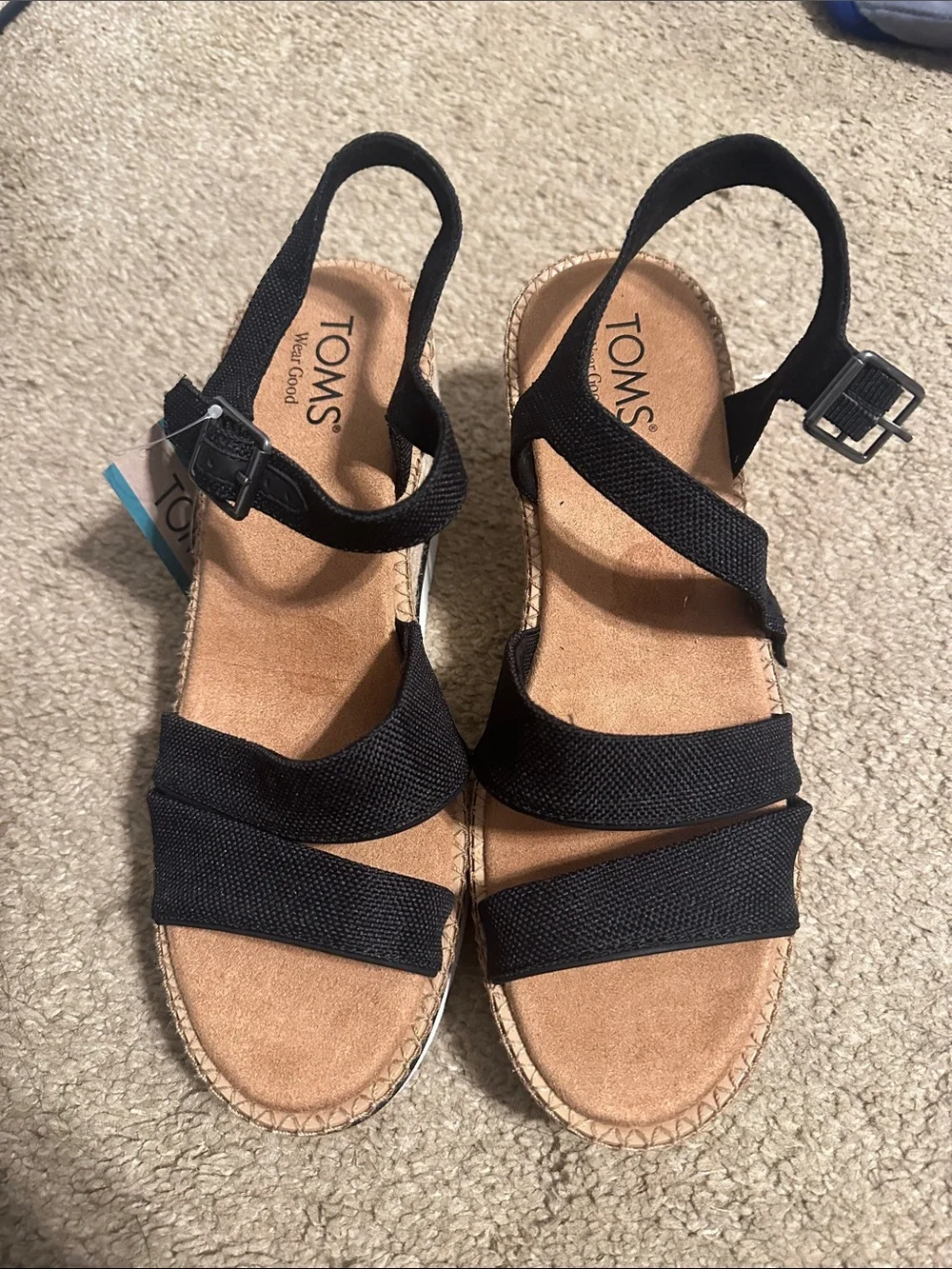NWT TOMS Black Strappy Darya Sandals with Ankle Buckle